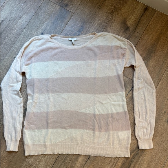 Joie Cashmere Beige Cream Pink Striped Sweater Size Large - Picture 6 of 11